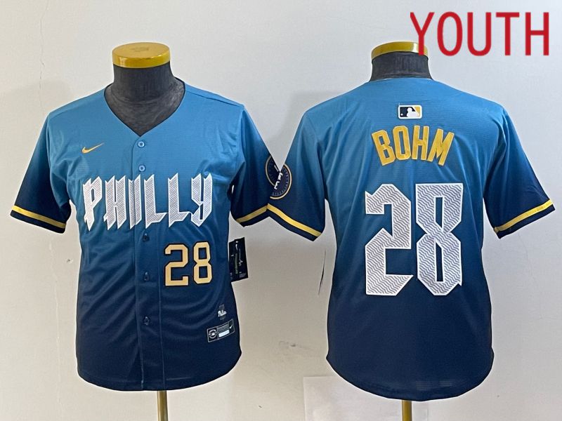 Youth Philadelphia Phillies #28 Bohm Blue City Edition Nike 2024 MLB Jersey style 2->youth mlb jersey->Youth Jersey